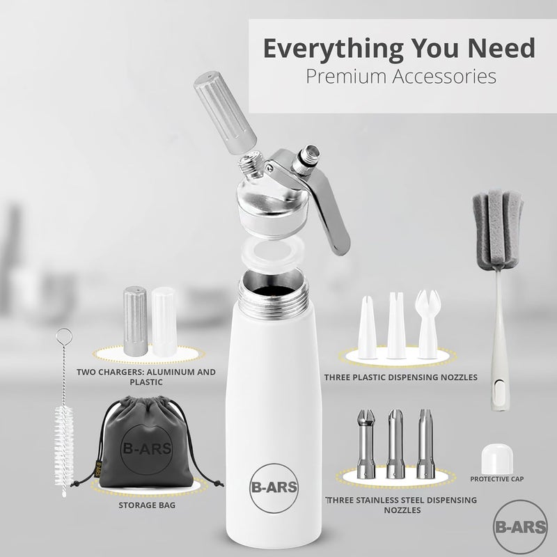 Bars Whipped Cream Dispenser-Professional Dispenser-Whip Cream Dispenser -Whipping Siphon-Whipped Cream Maker-Cream Whipper-Aluminum Whipped Cream Dispenser 500 ml. (White) - Image 4